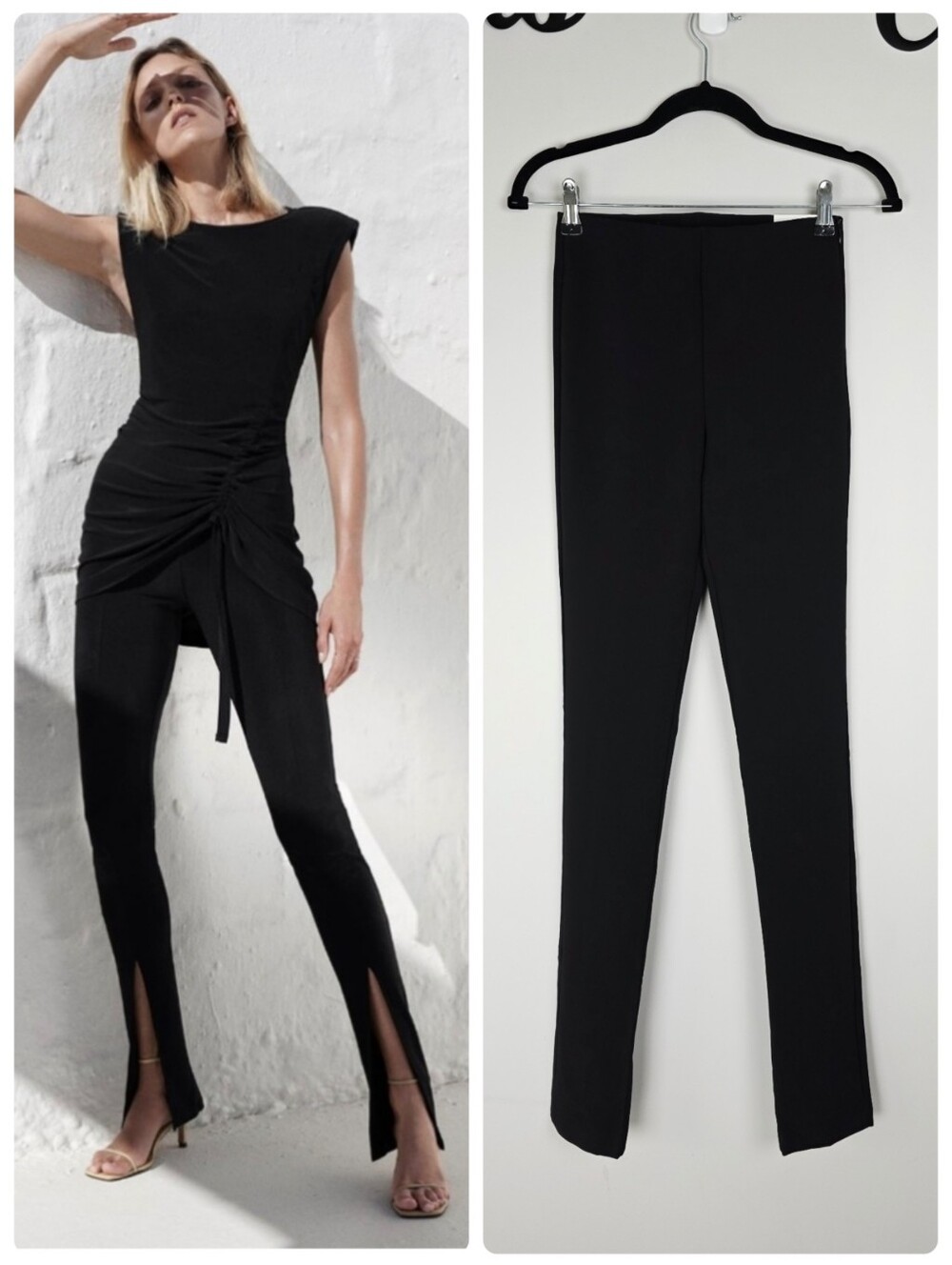 Zara High Waist Black Slit Hem Leggings Size XS NWT